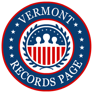A red, white, and blue round logo with the words Vermont Records Page